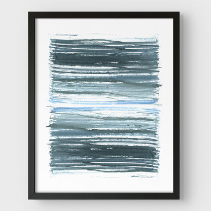 Blue Stripes Minimalist Abstract Watercolor Painting Print