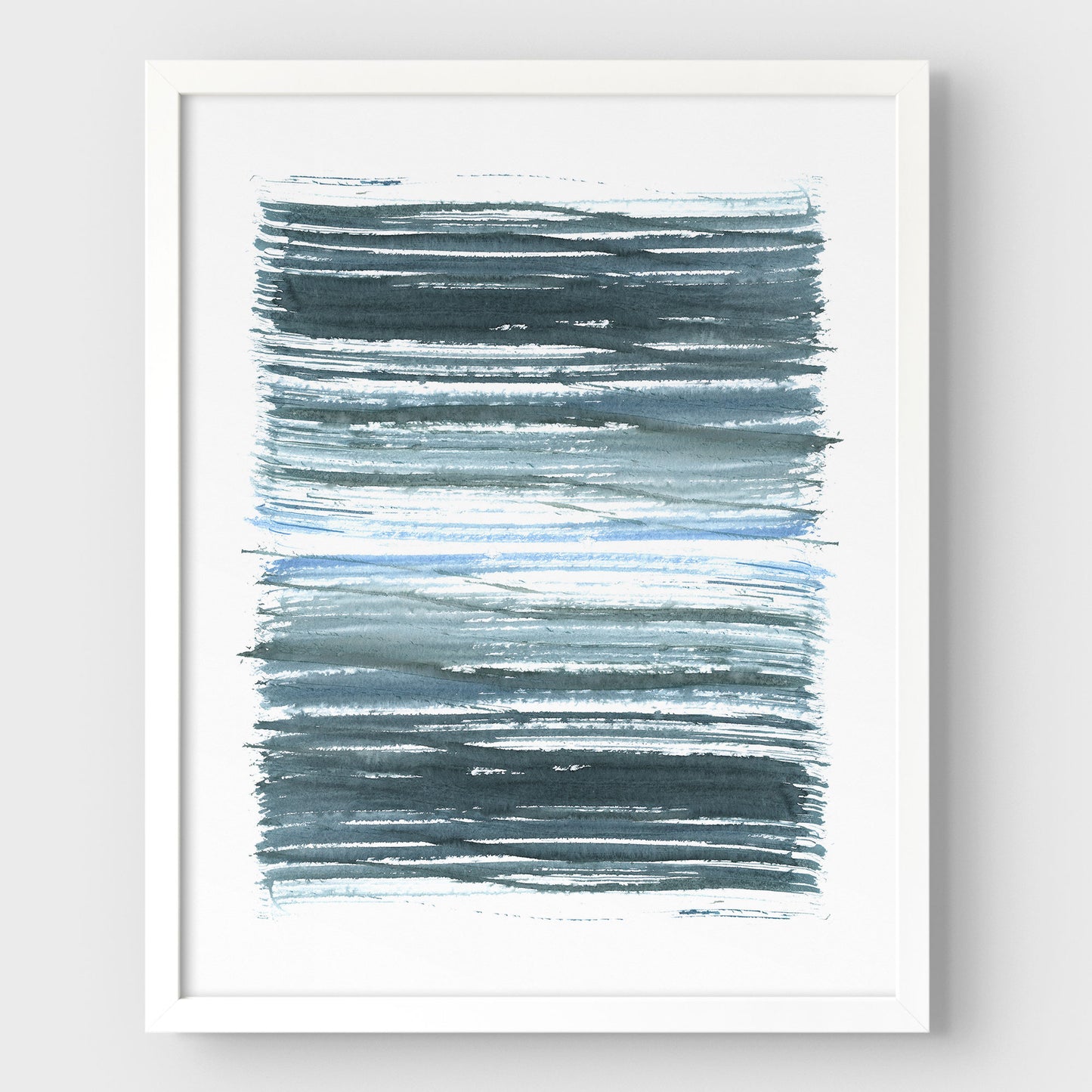 Blue Stripes Minimalist Abstract Watercolor Painting Print