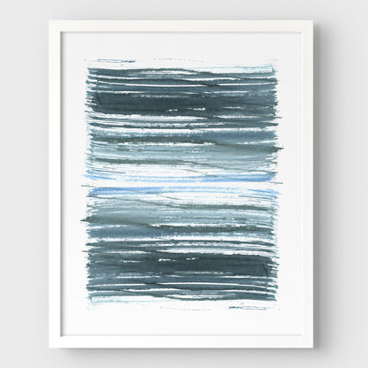 Blue Stripes Minimalist Abstract Watercolor Painting Print