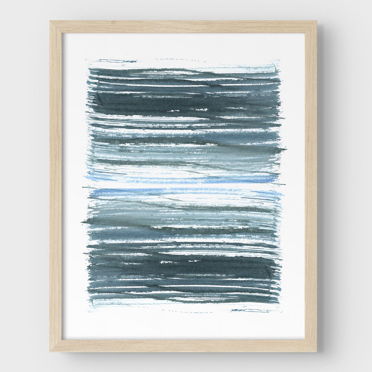 Blue Stripes Minimalist Abstract Watercolor Painting Print