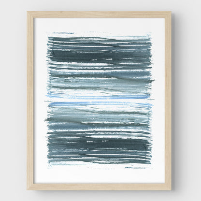 Blue Stripes Minimalist Abstract Watercolor Painting Print