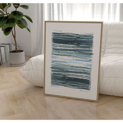 Blue Stripes Minimalist Abstract Watercolor Painting Print