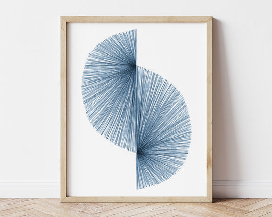 Blue Wave Line Drawing Print
