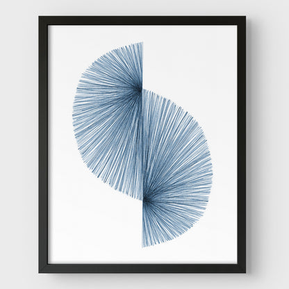 Blue Wave Line Drawing Print
