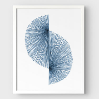 Blue Wave Line Drawing Print
