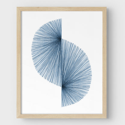 Blue Wave Line Drawing Print