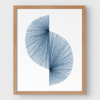 Blue Wave Line Drawing Print