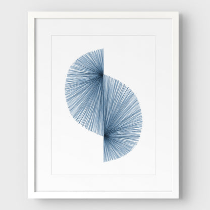 Blue Wave Line Drawing Print