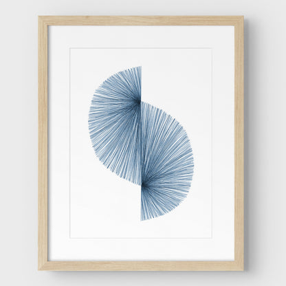 Blue Wave Line Drawing Print
