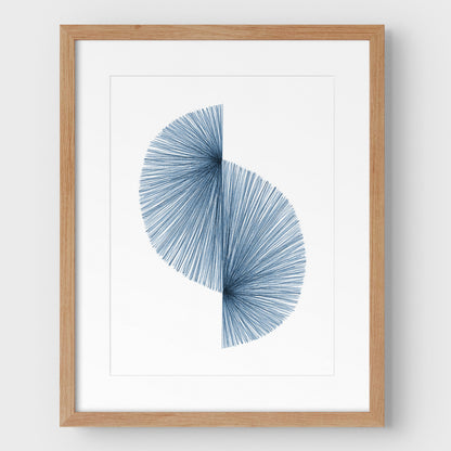 Blue Wave Line Drawing Print