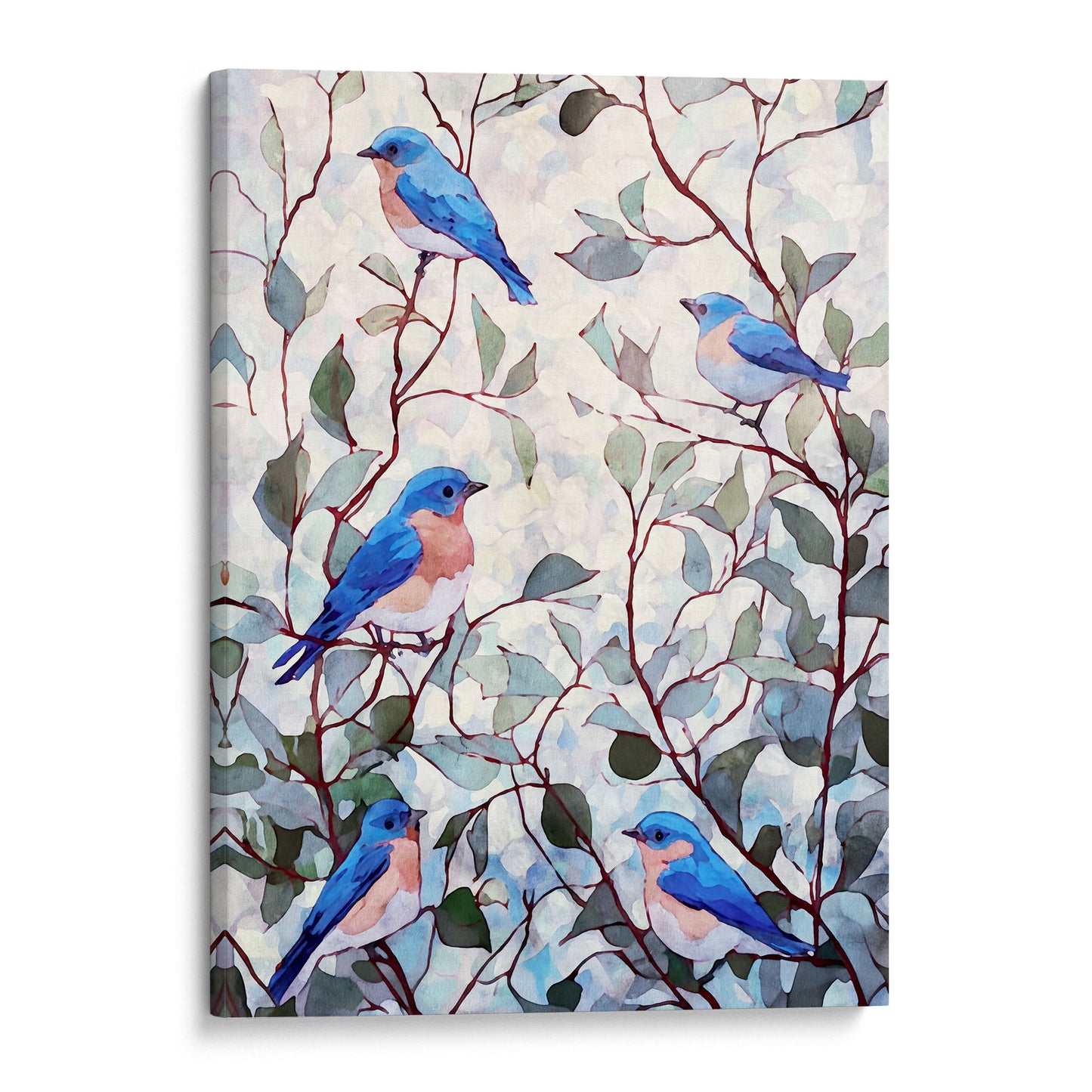 Eastern Bluebirds in Leafy Branches Art Print