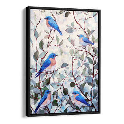 Eastern Bluebirds in Leafy Branches Art Print
