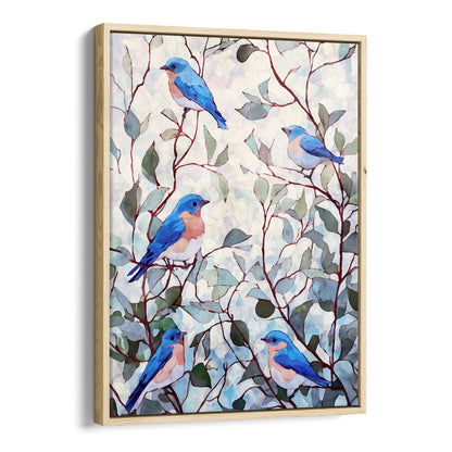 Eastern Bluebirds in Leafy Branches Art Print