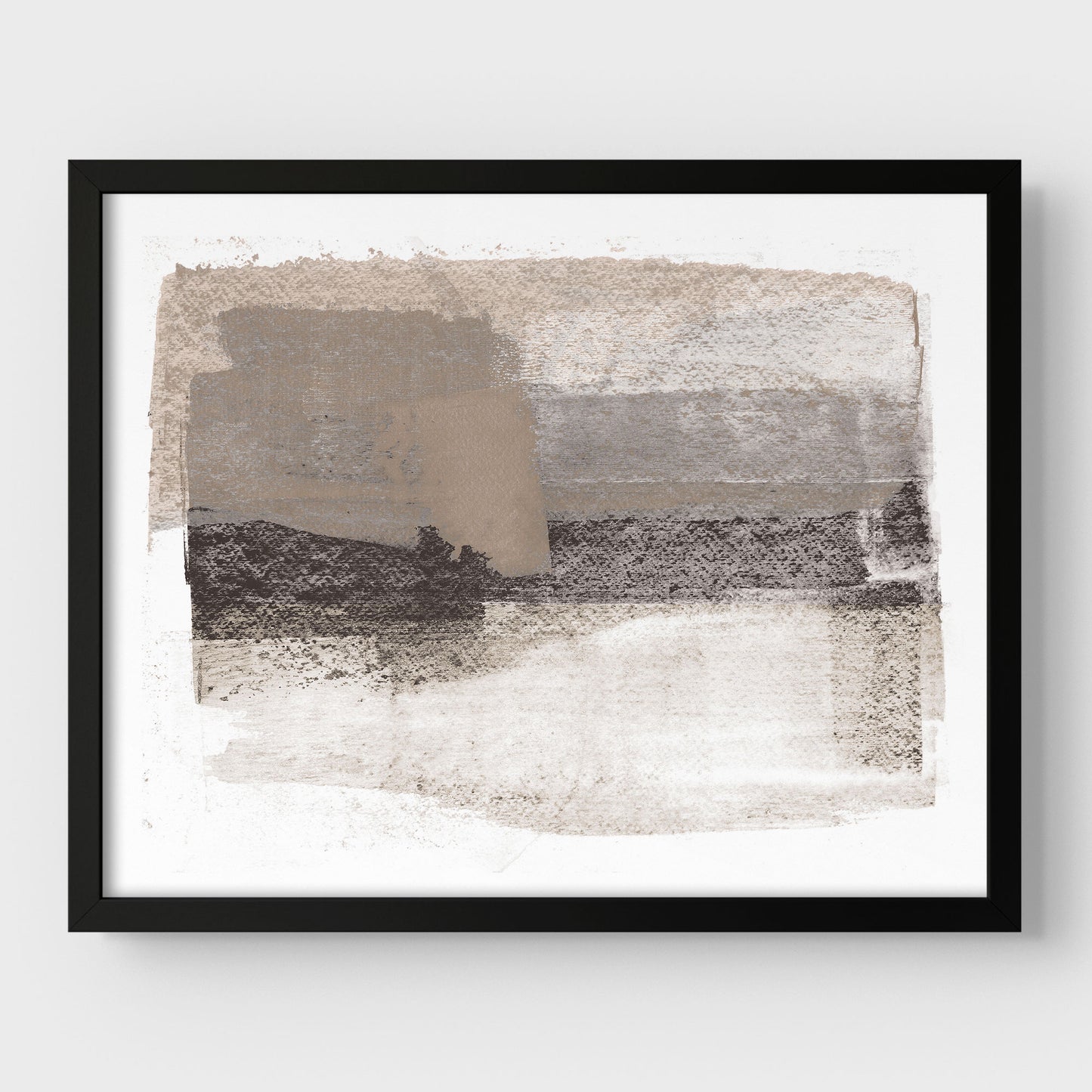 Taupe and Charcoal Grey Horizontal Minimalist Abstract Painting Print