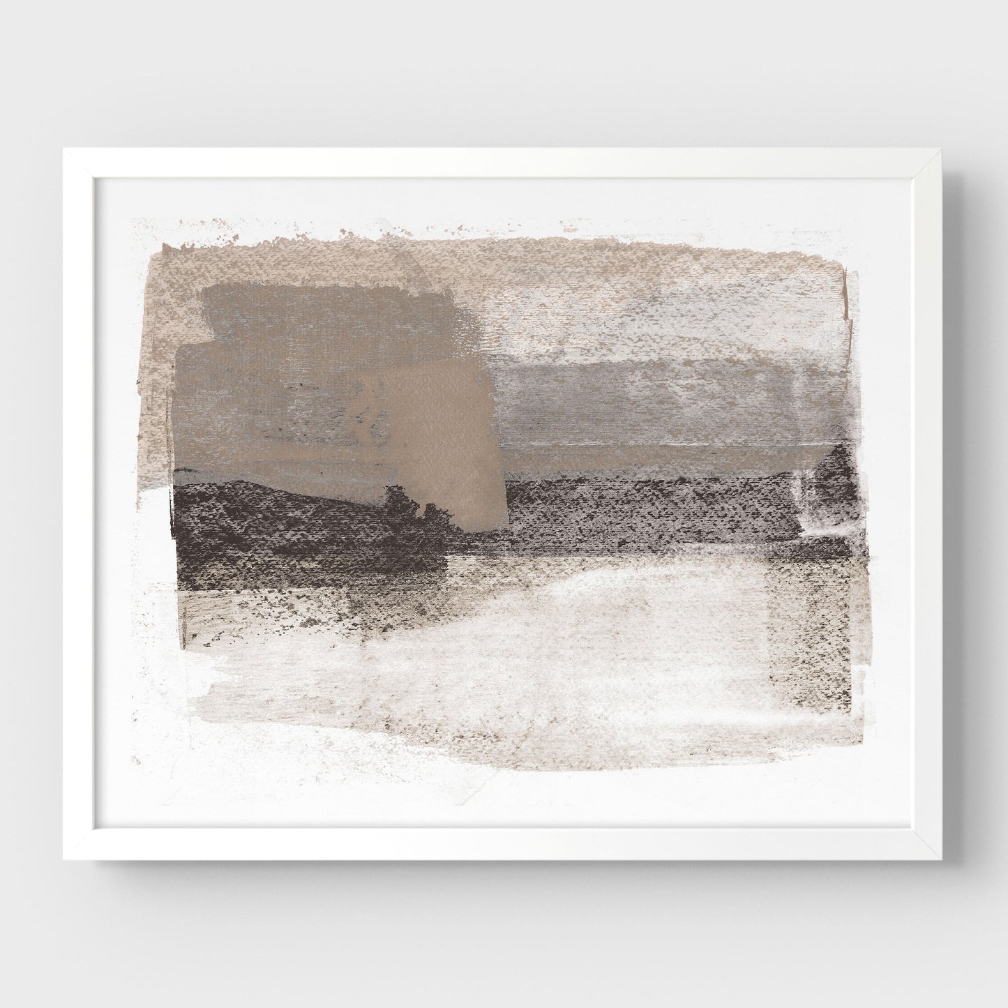 Taupe and Charcoal Grey Horizontal Minimalist Abstract Painting Print