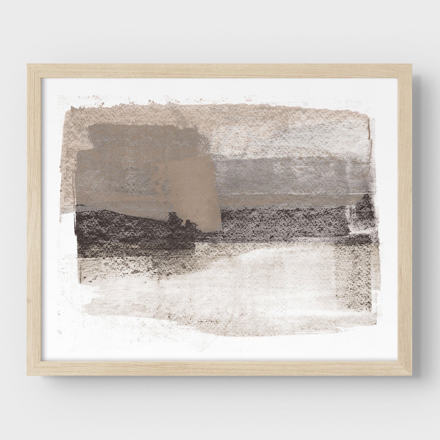 Taupe and Charcoal Grey Horizontal Minimalist Abstract Painting Print