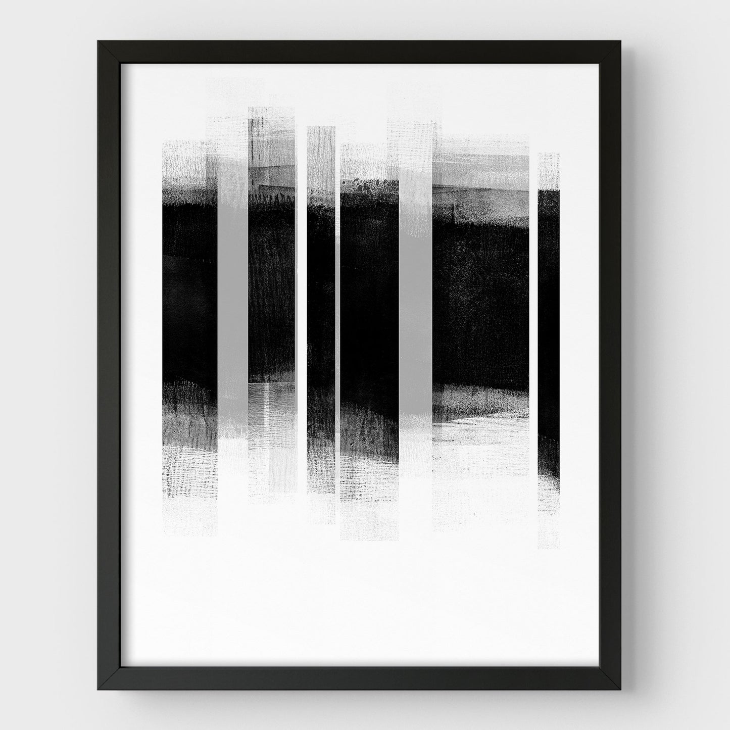 Black and Grey Stripes Minimalist Geometric Abstract Mid Century Modern Print