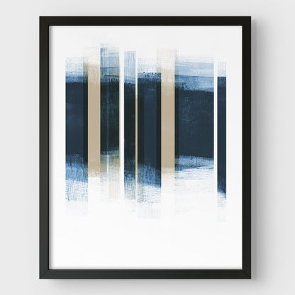 Dark Blue and Beige Stripes Geometric Abstract Print