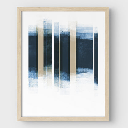 Dark Blue and Beige Stripes Geometric Abstract Print