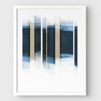 Dark Blue and Beige Stripes Geometric Abstract Print