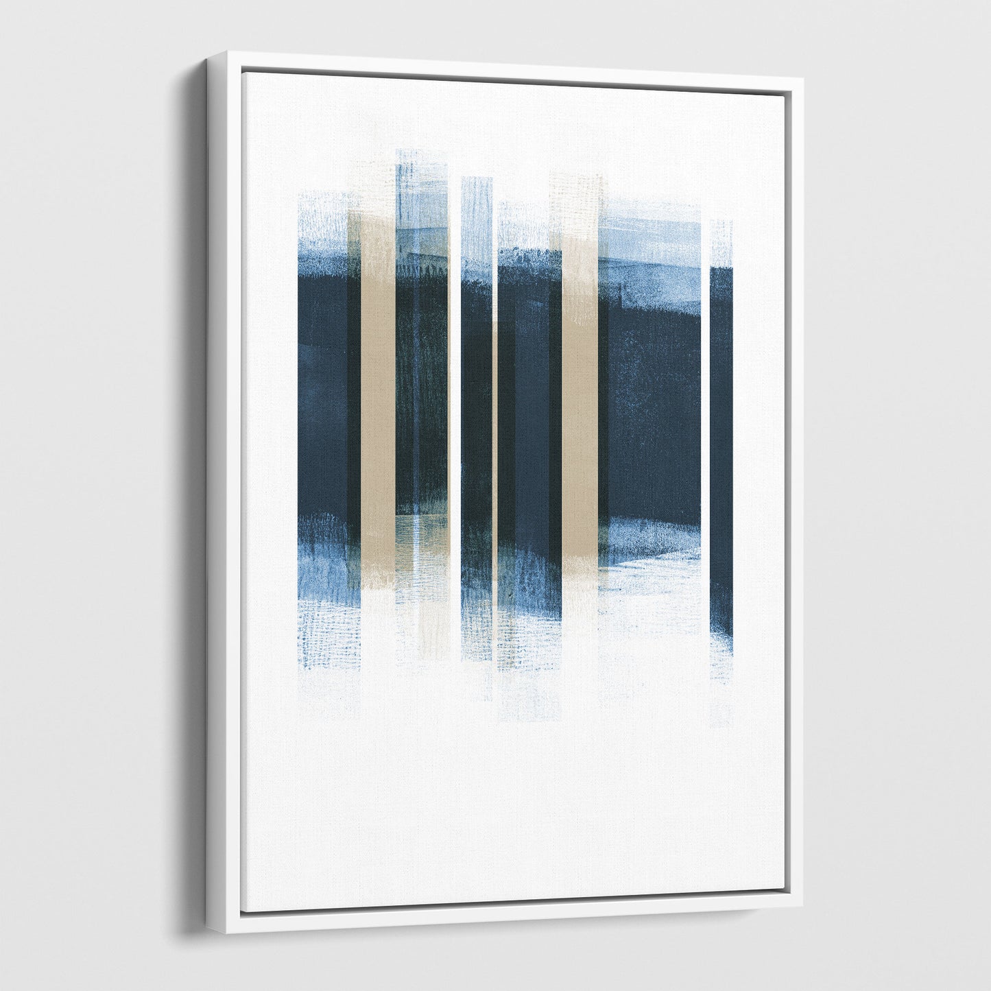 Dark Blue and Beige Stripes Geometric Abstract Print