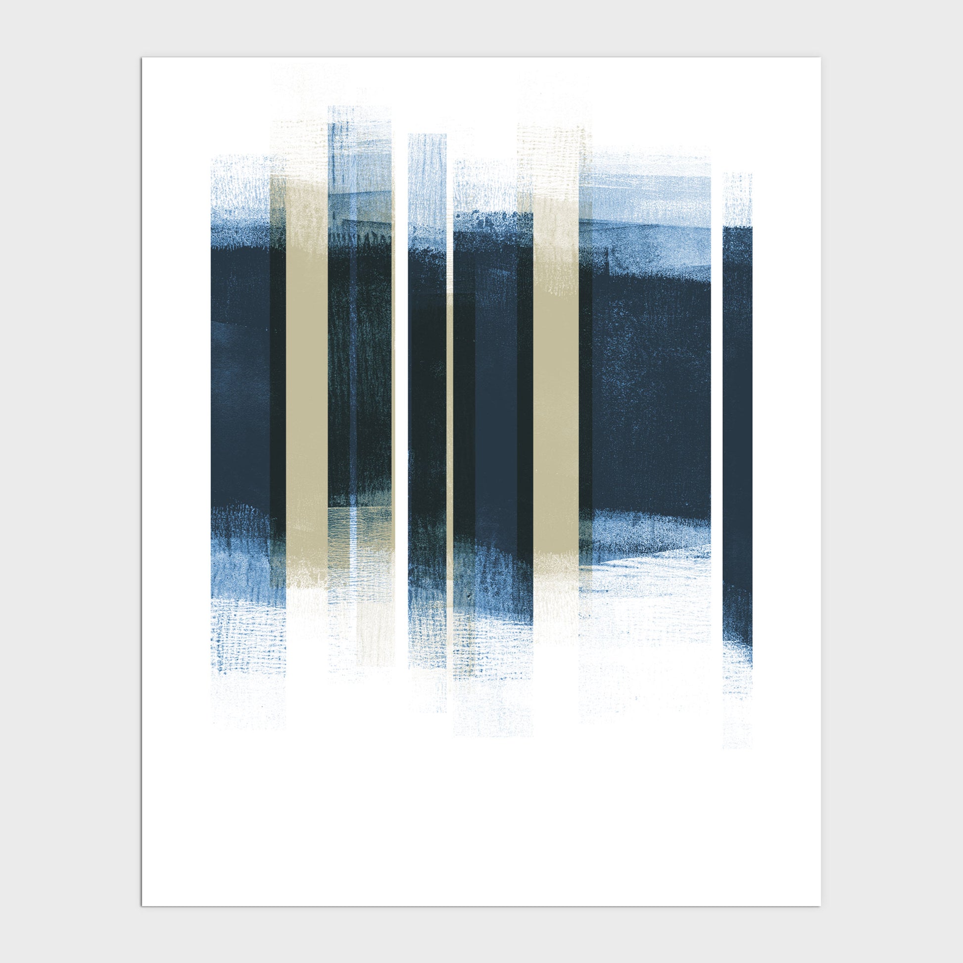 Dark Blue and Beige Stripes Geometric Abstract Print