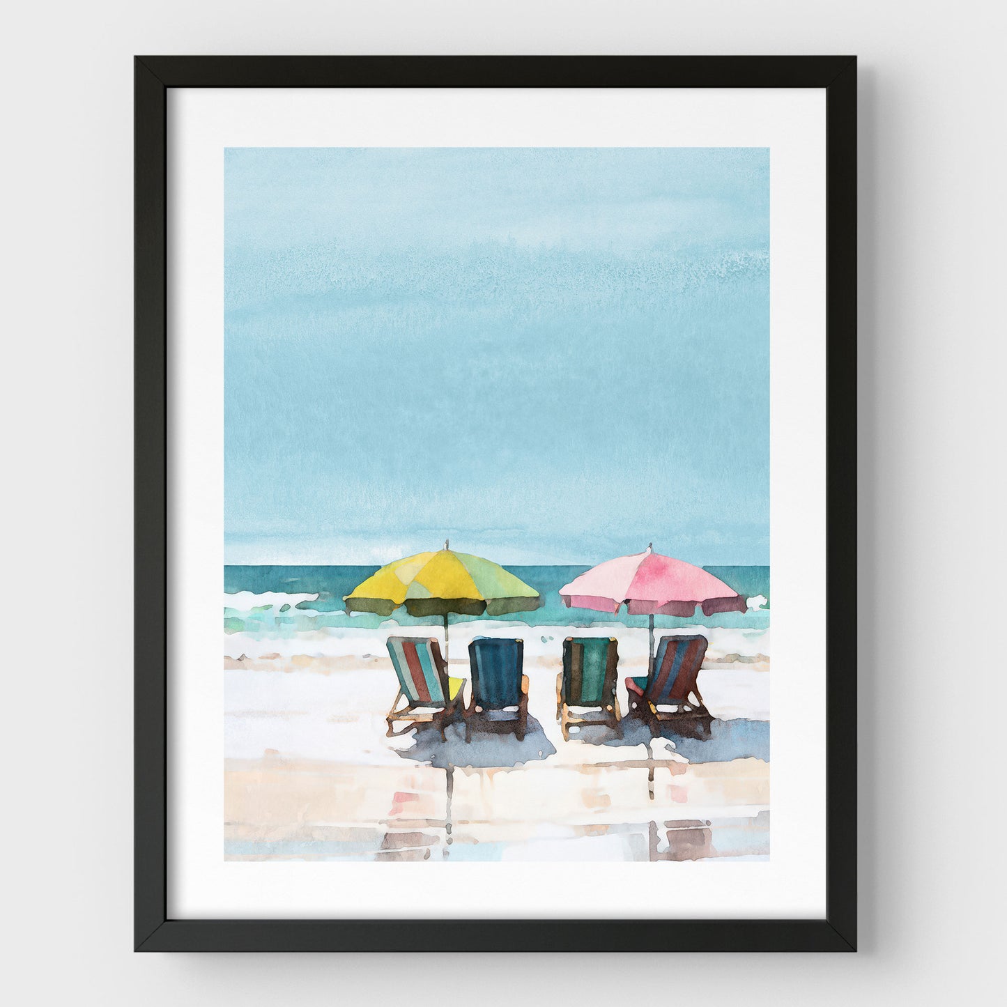 Colorful Beach Chairs and Umbrellas Print