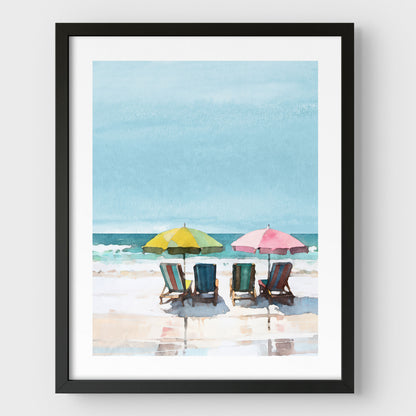 Colorful Beach Chairs and Umbrellas Print