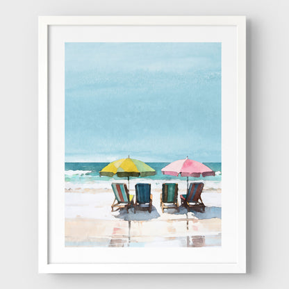 Colorful Beach Chairs and Umbrellas Print