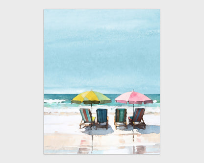 Colorful Beach Chairs and Umbrellas Print