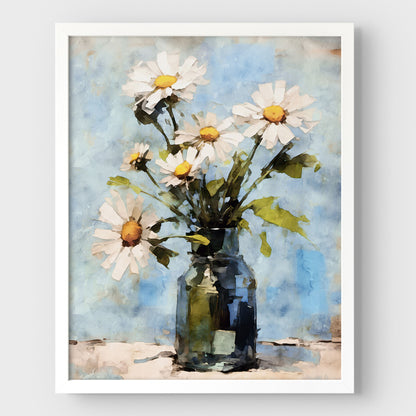 White Daisies Impressionist Still Life Print