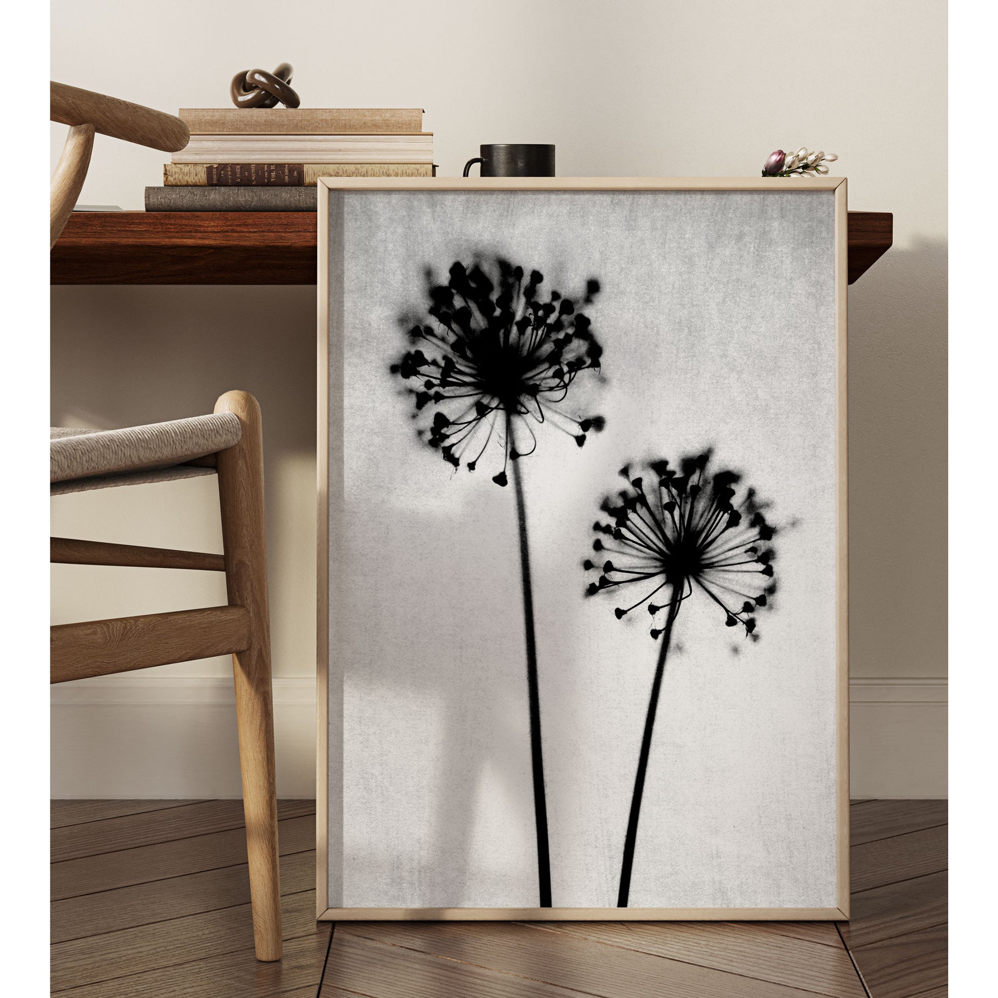 Black and White Dandelion Silhouette Photography Print