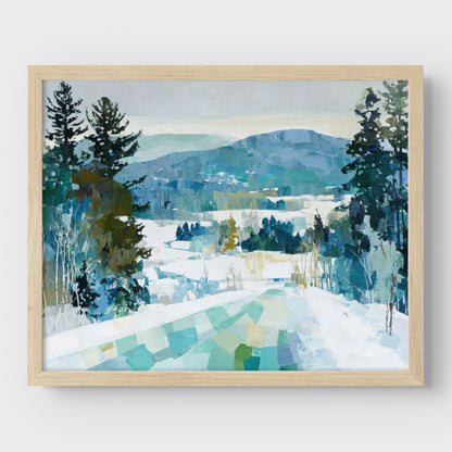 Snowy Mountain Abstracted Landscape Art Print