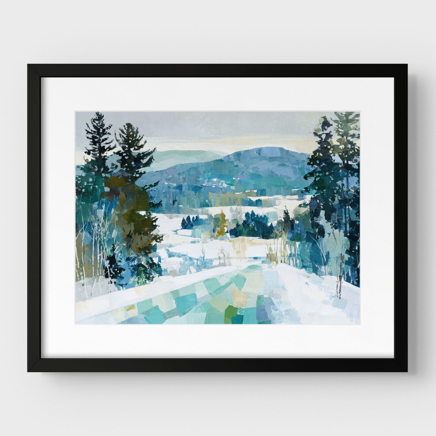 Snowy Mountain Abstracted Landscape Art Print