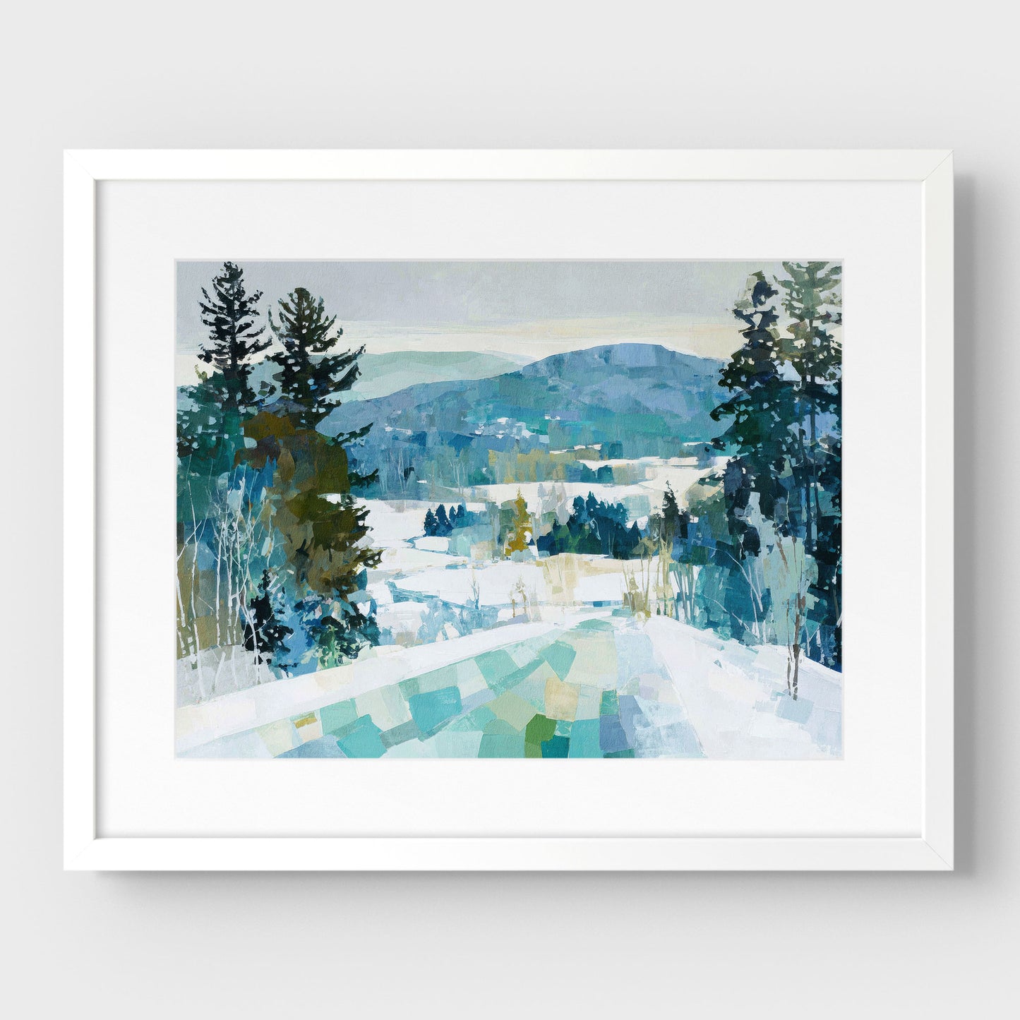 Snowy Mountain Abstracted Landscape Art Print