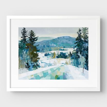 Snowy Mountain Abstracted Landscape Art Print