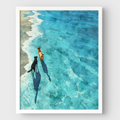 Two Dogs on the Beach Art Print