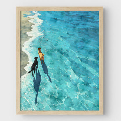 Two Dogs on the Beach Art Print