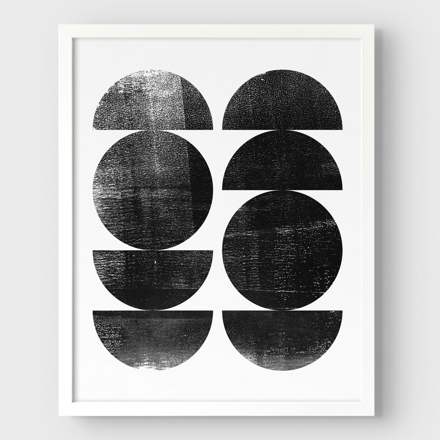 Black and White Circle Stack Mid Century Modern Geometric Abstract Print