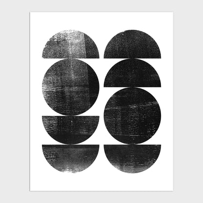 Black and White Circle Stack Mid Century Modern Geometric Abstract Print