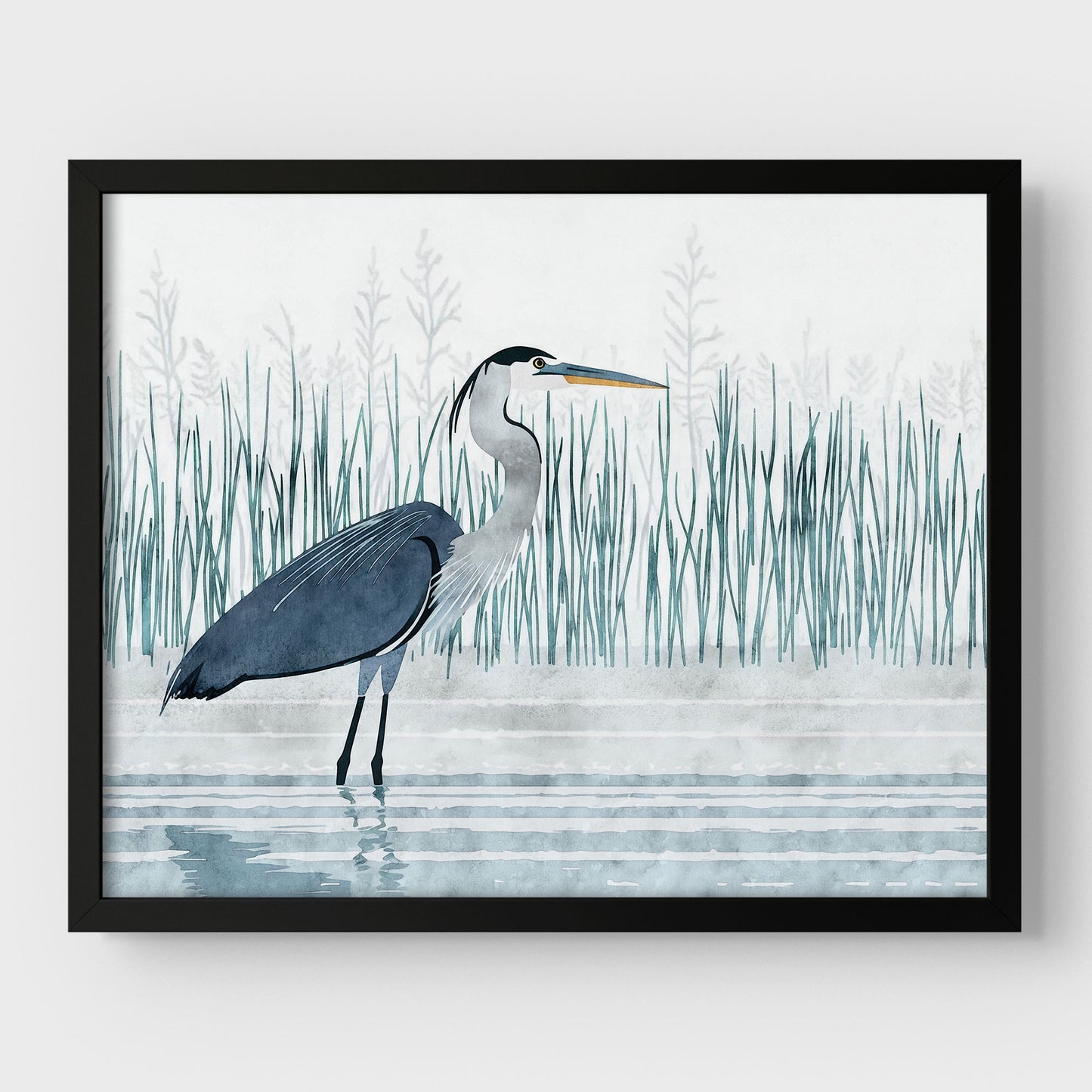 Minimalist Great Blue Heron Marsh Print