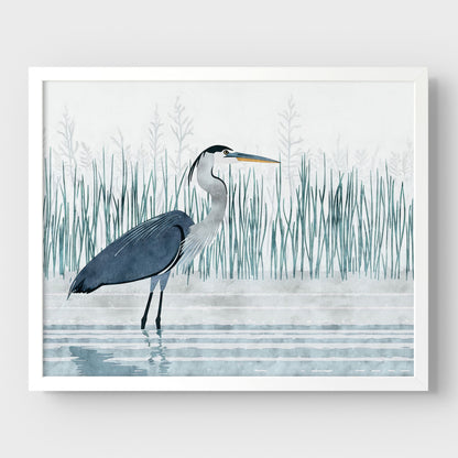 Minimalist Great Blue Heron Marsh Print