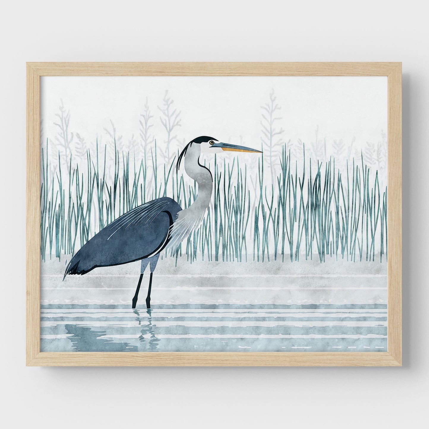 Minimalist Great Blue Heron Marsh Print
