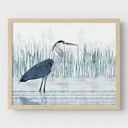 Minimalist Great Blue Heron Marsh Print