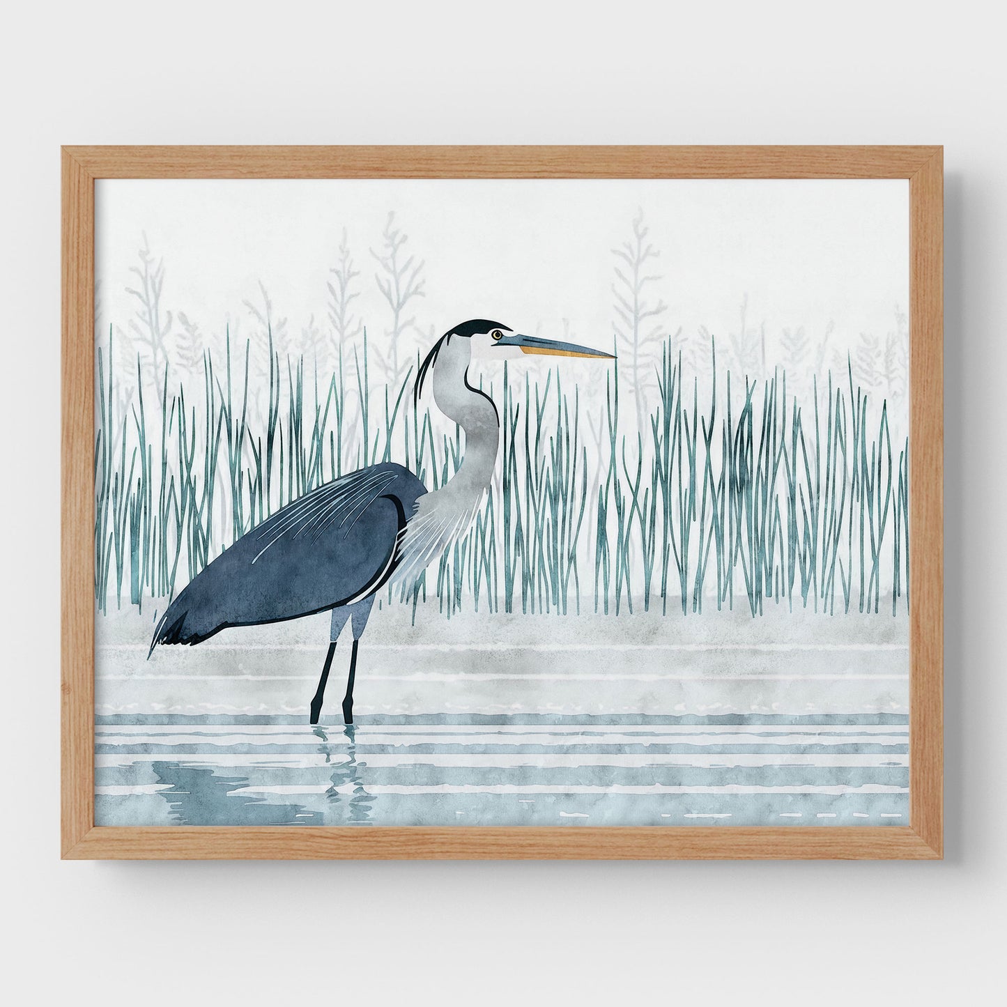 Minimalist Great Blue Heron Marsh Print