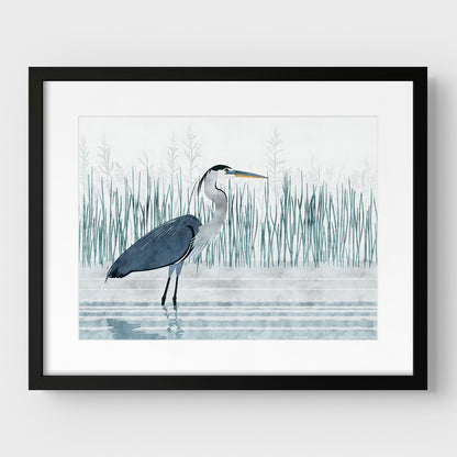 Minimalist Great Blue Heron Marsh Print