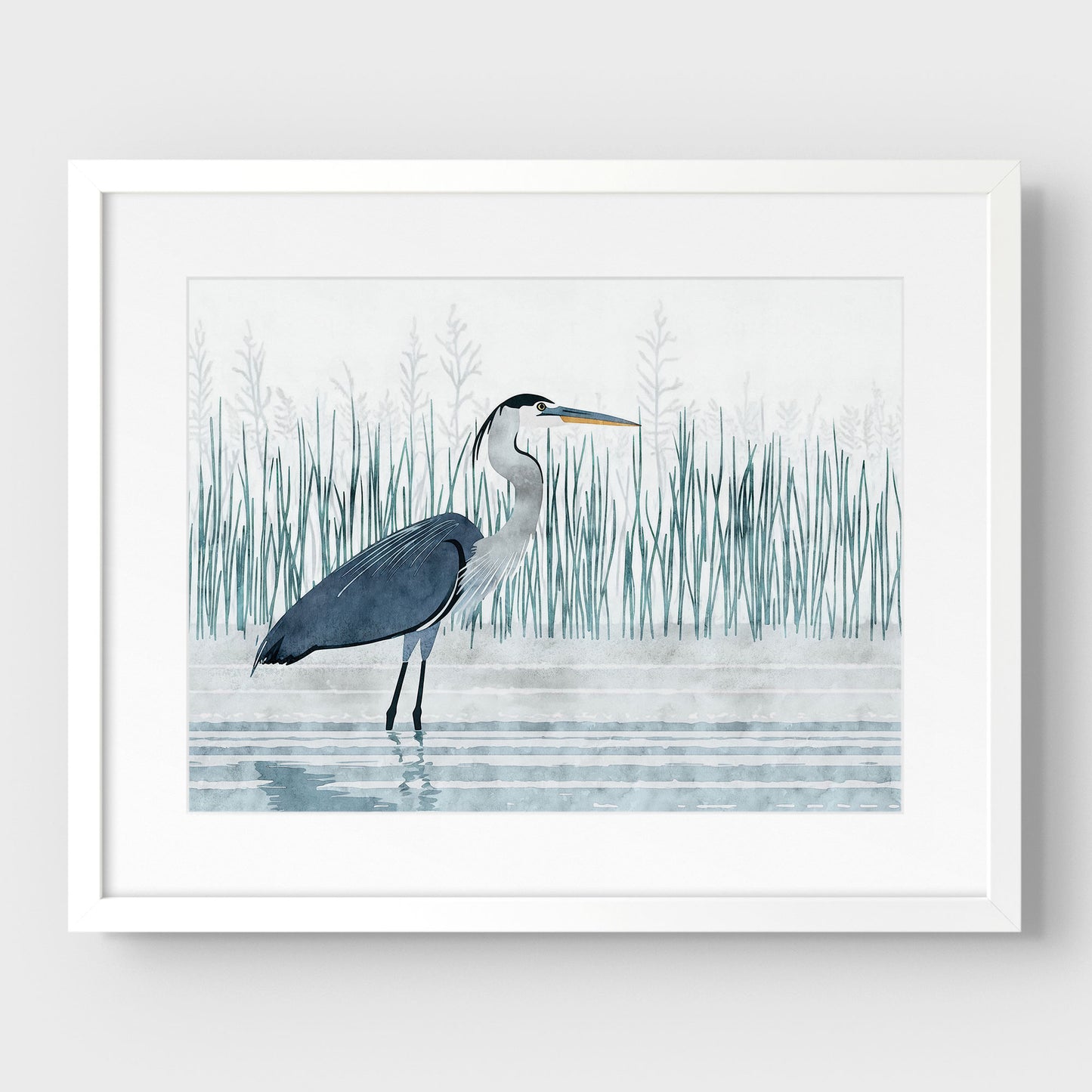 Minimalist Great Blue Heron Marsh Print