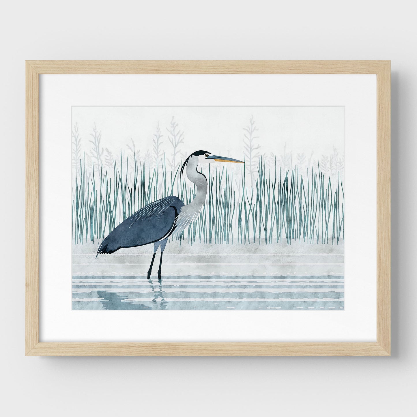 Minimalist Great Blue Heron Marsh Print