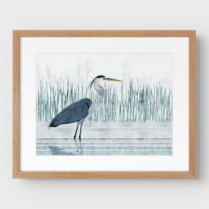 Minimalist Great Blue Heron Marsh Print