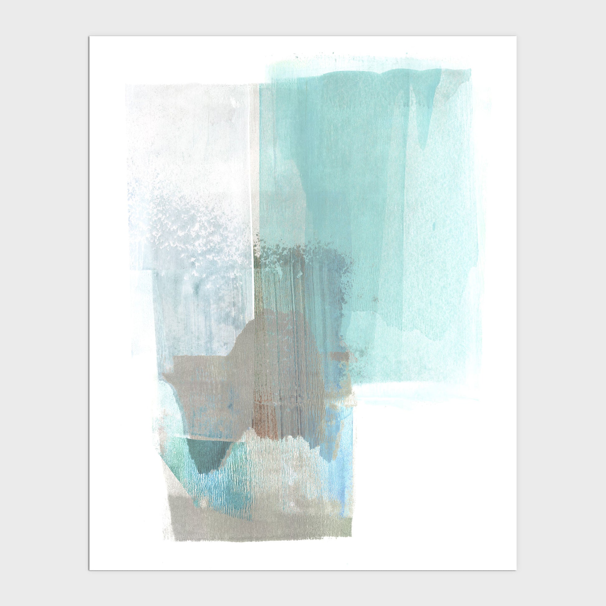 Aqua Blue and Brown Abstract Watercolor Painting Print